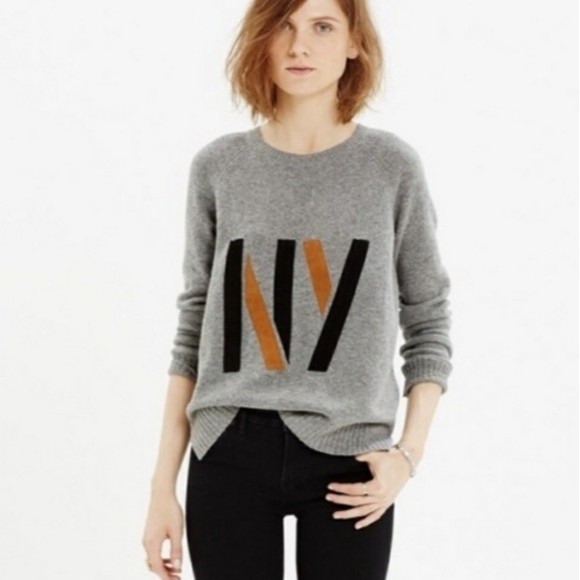 Madewell Merino Wool Pullover Sweater Leather Patch Ribbed Knit Top Small - Picture 1 of 7